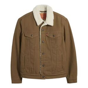Levi's Men’s Canvas Sherpa Lined Trucker Jacket Cougar Brown Small New